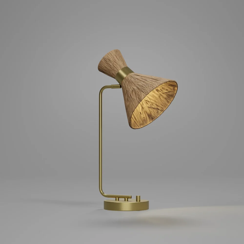 Rattan Shade Brass Table Lamp