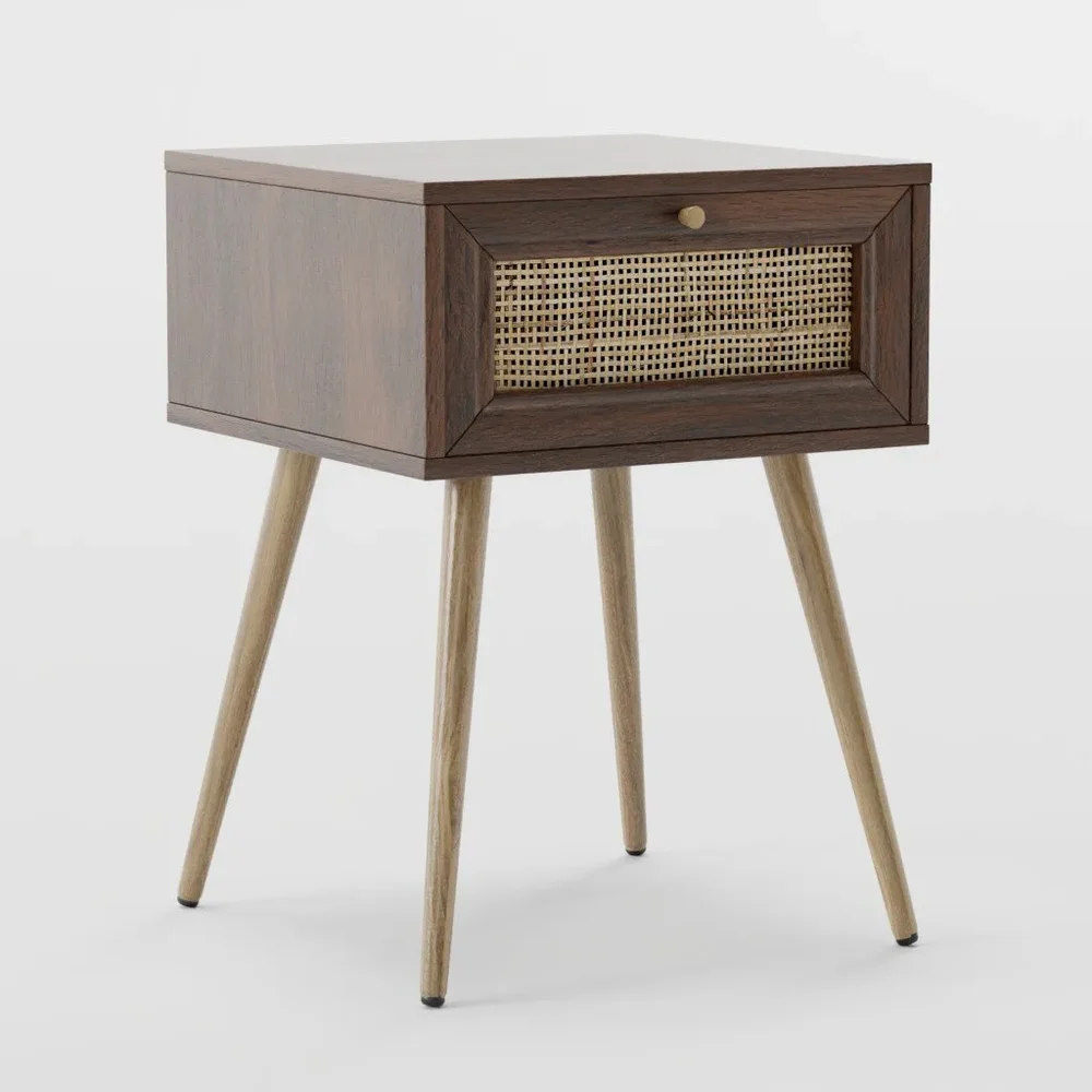 Wood And Rattan Side Table