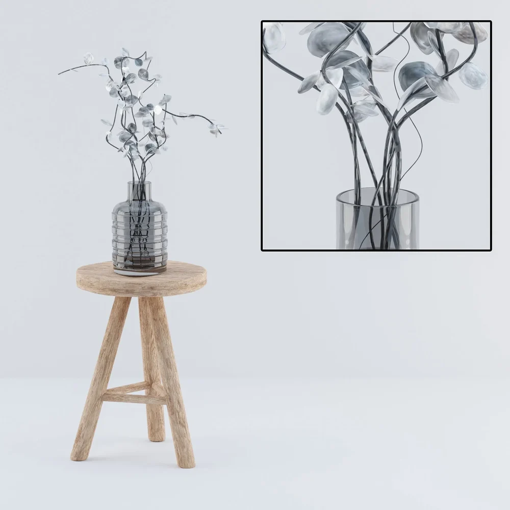 Wooden Stool With Decoration Vase And Plant