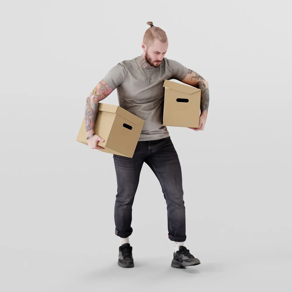 Moving Day Man With Cardboard Boxes