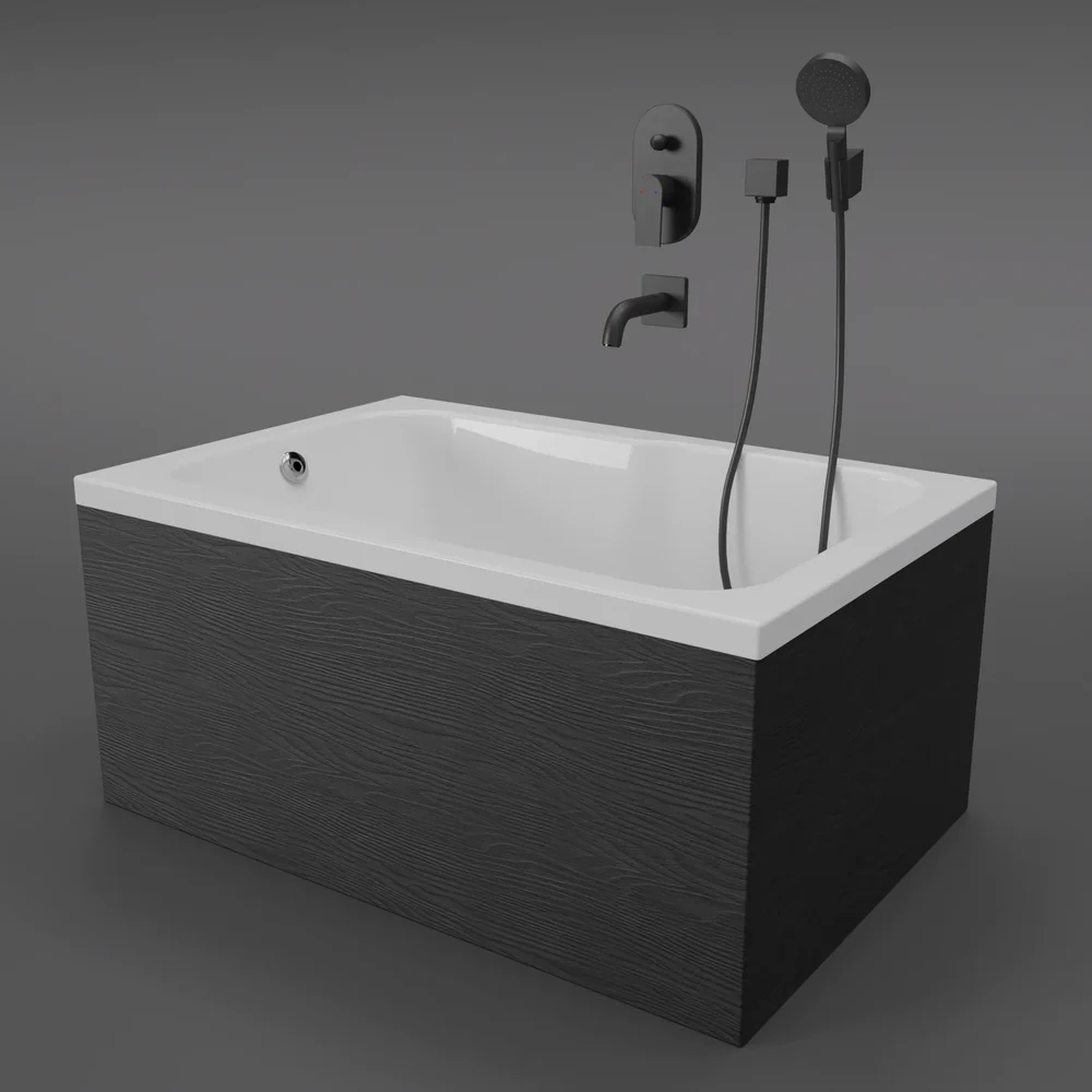 Rectangular Bathtub With A Wooden Panel