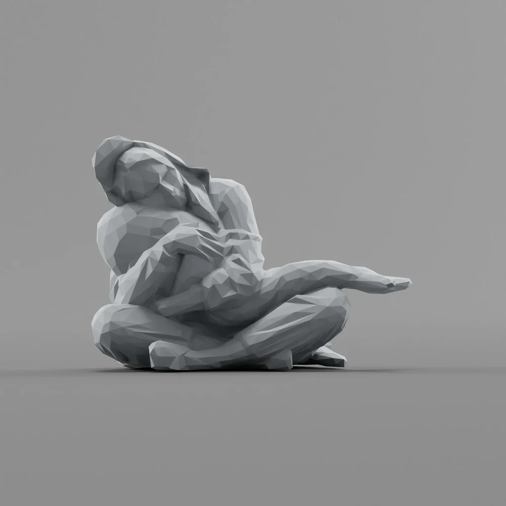 Lowpoly Woman In Kigurumi Sitting