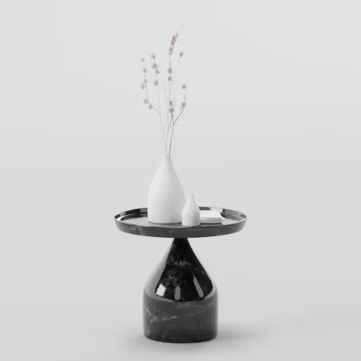 Marble Coffee Table With Vase With Plum Flower On Branch