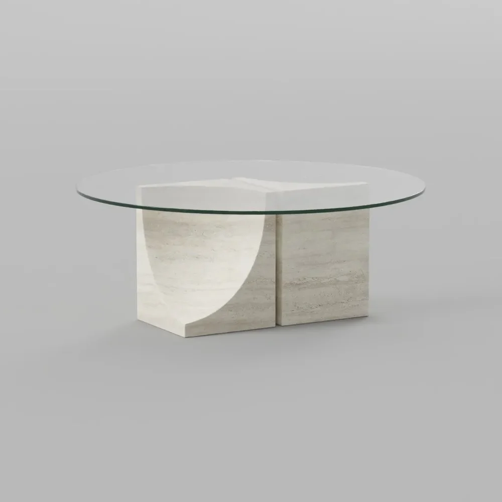 Glass And Travertine Coffee Table