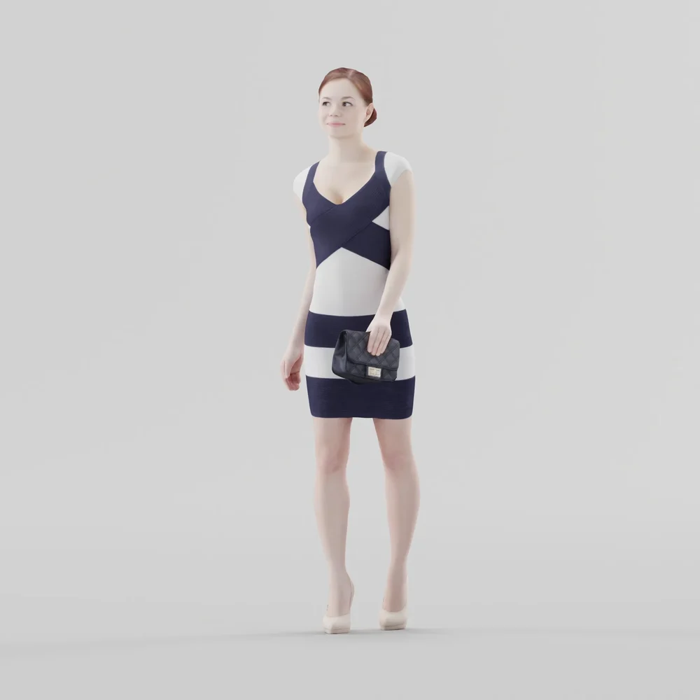 Young Woman In Dress Walking