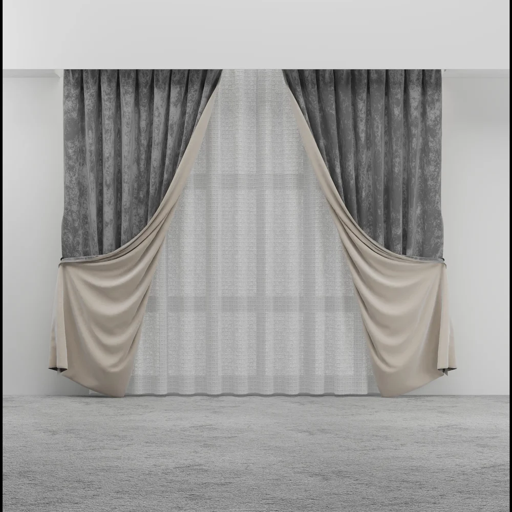 Realistic Curtain Velvet Grey/Beige