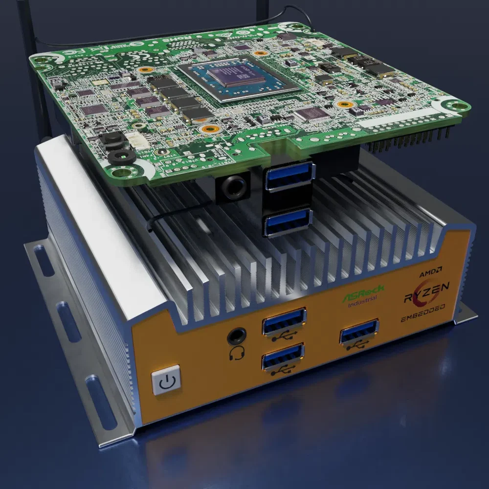 A Small Industrial Pc With Motherboard And Memory Inside.
