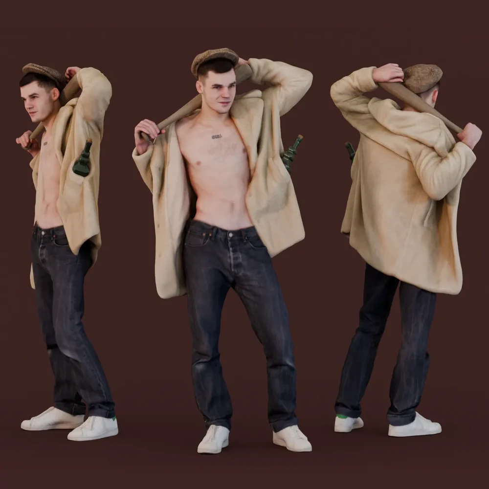 Shirtless Aggressive Male (Gang Style)