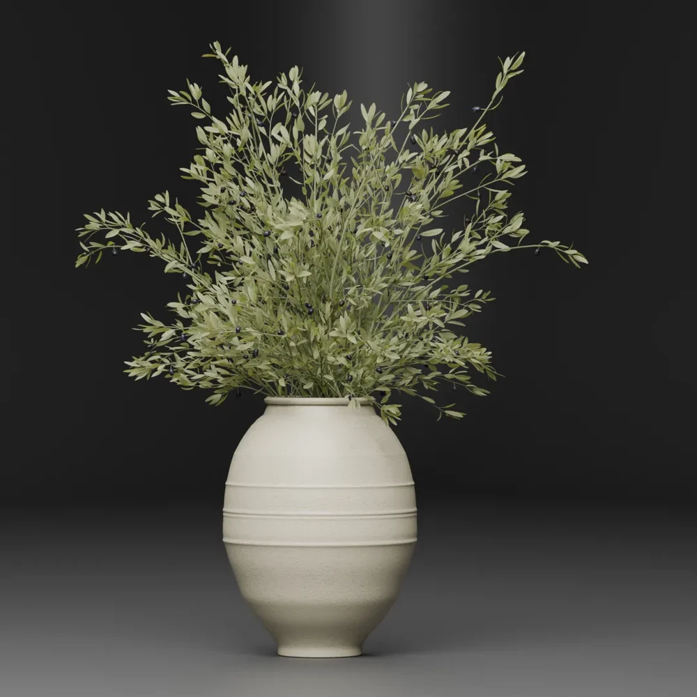Olive Branches In Ceramic Vase