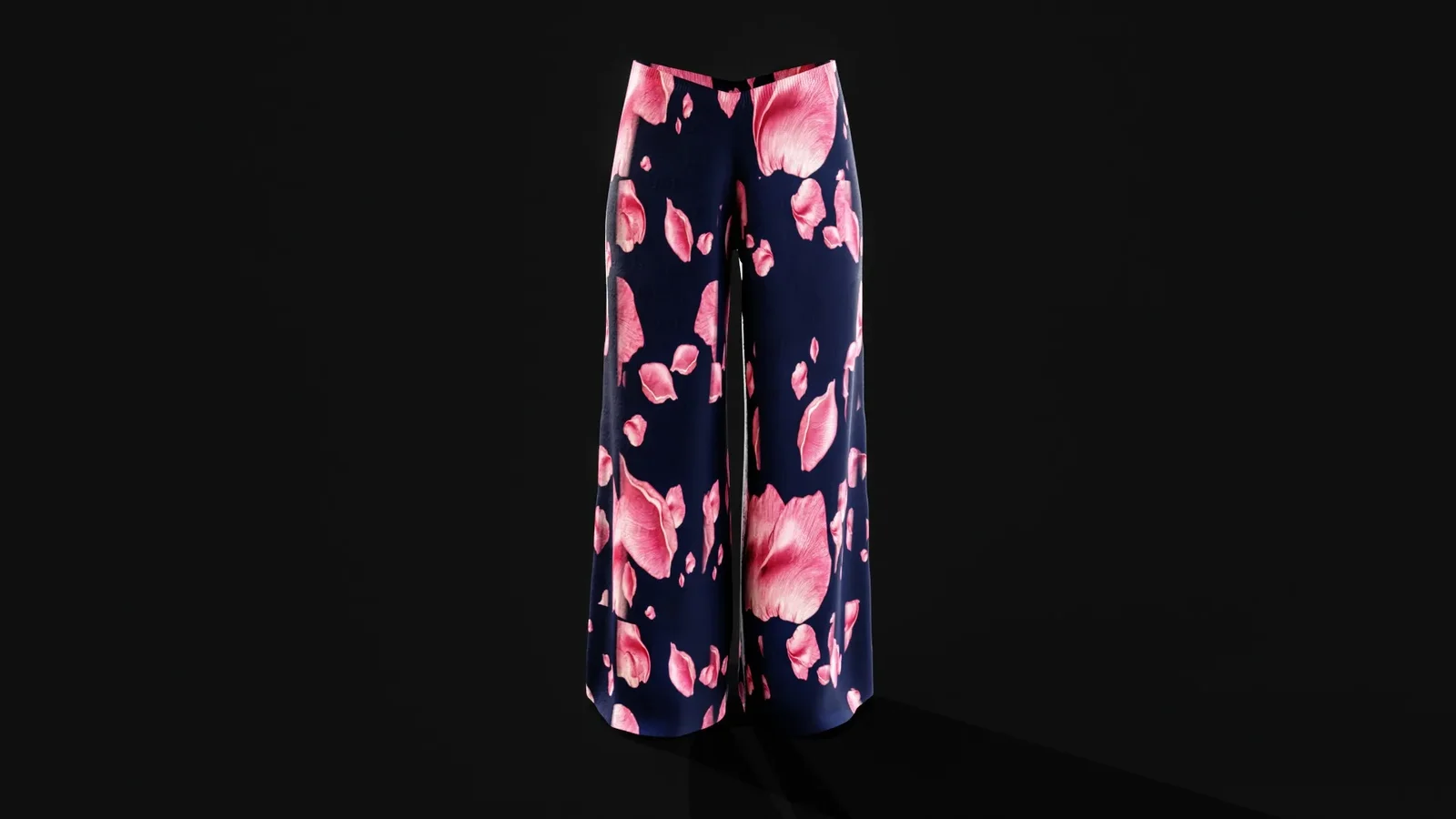 Flared Pants With Pink Petal Pattern