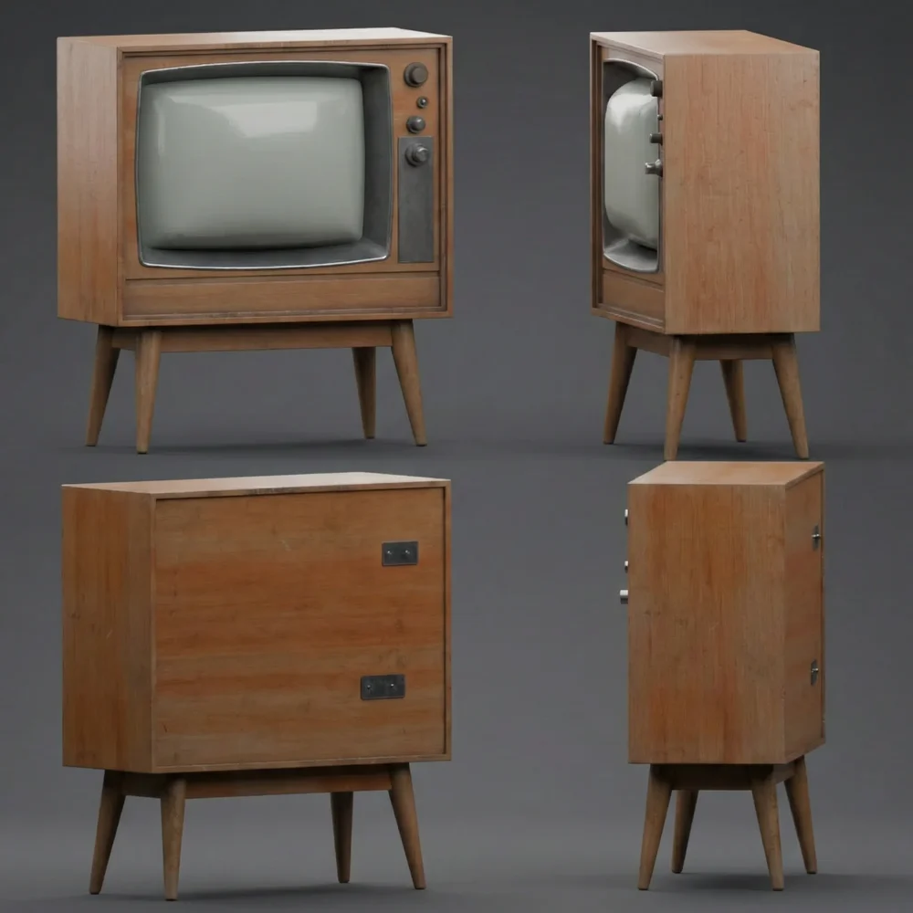Vintage Wooden Crt Tv 3d Model