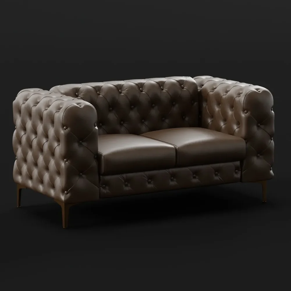 Chesterfield Loveseat - Brown Leather