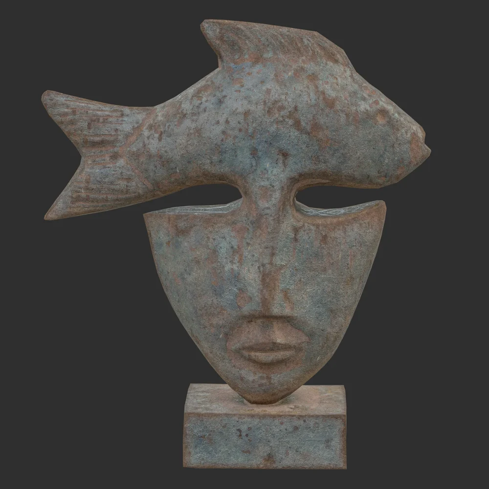 Fish Face Rusted Statue