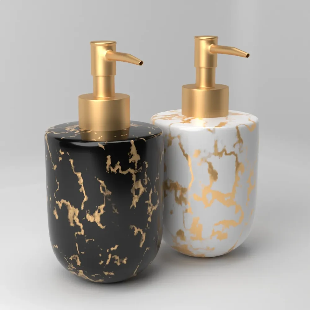 Soap Bottle Black Golden Marble