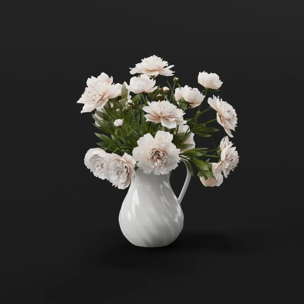 White Peony Bouquet In Ceramic Pitcher