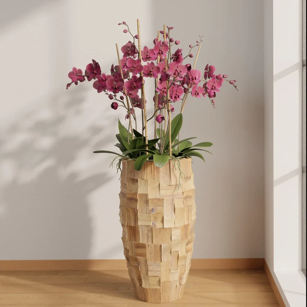 Purple Orchid Wooden Planter
