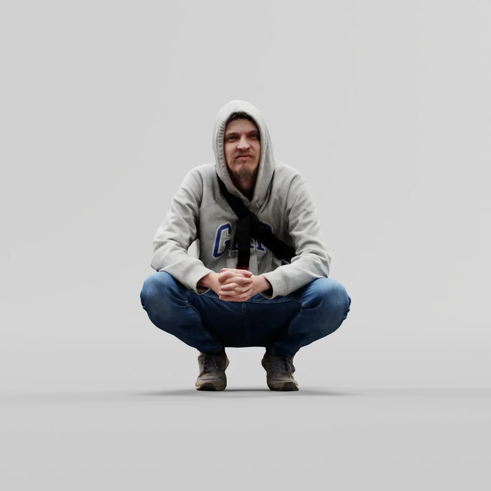 Guy In Hoodie Squatting
