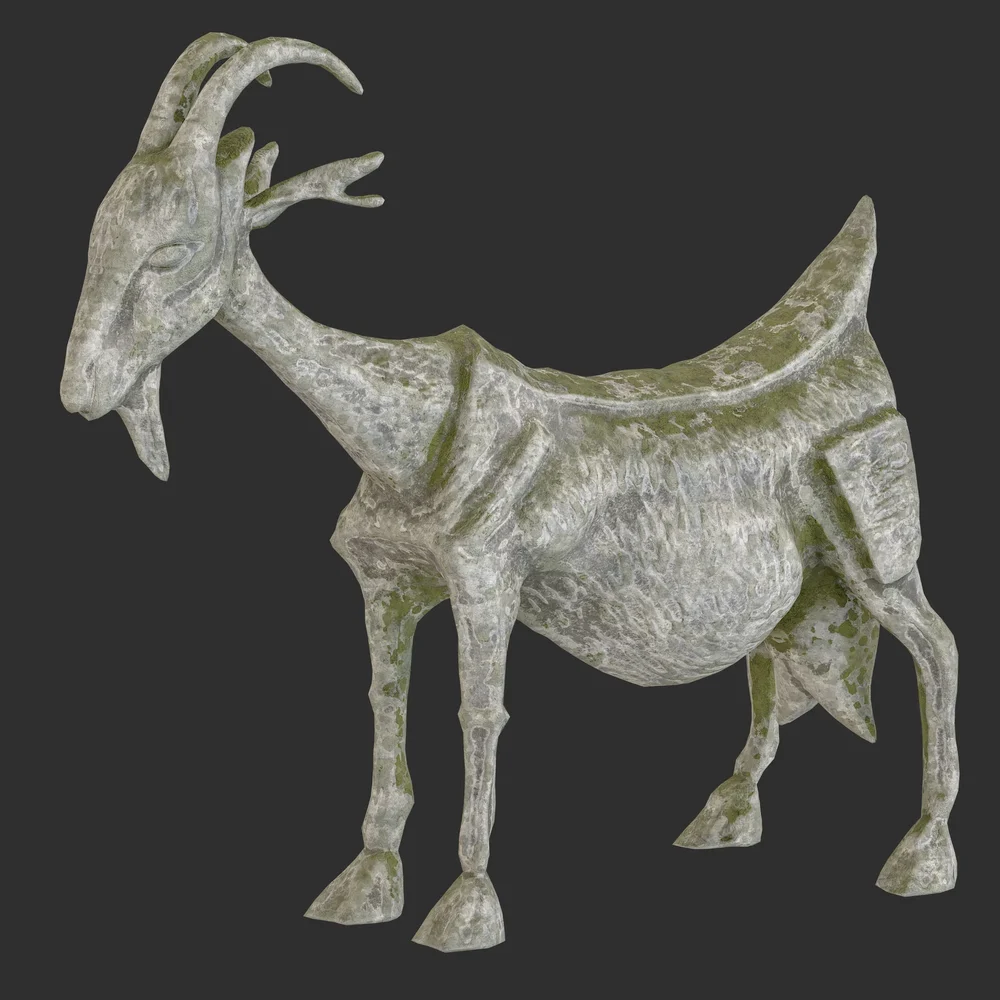 Ancient Goat Stone Moss Statue