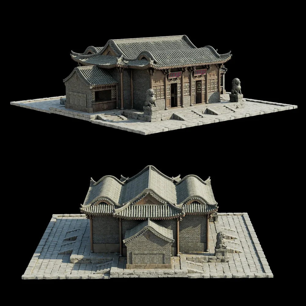 Chinese Rock Yellow Wood Old House