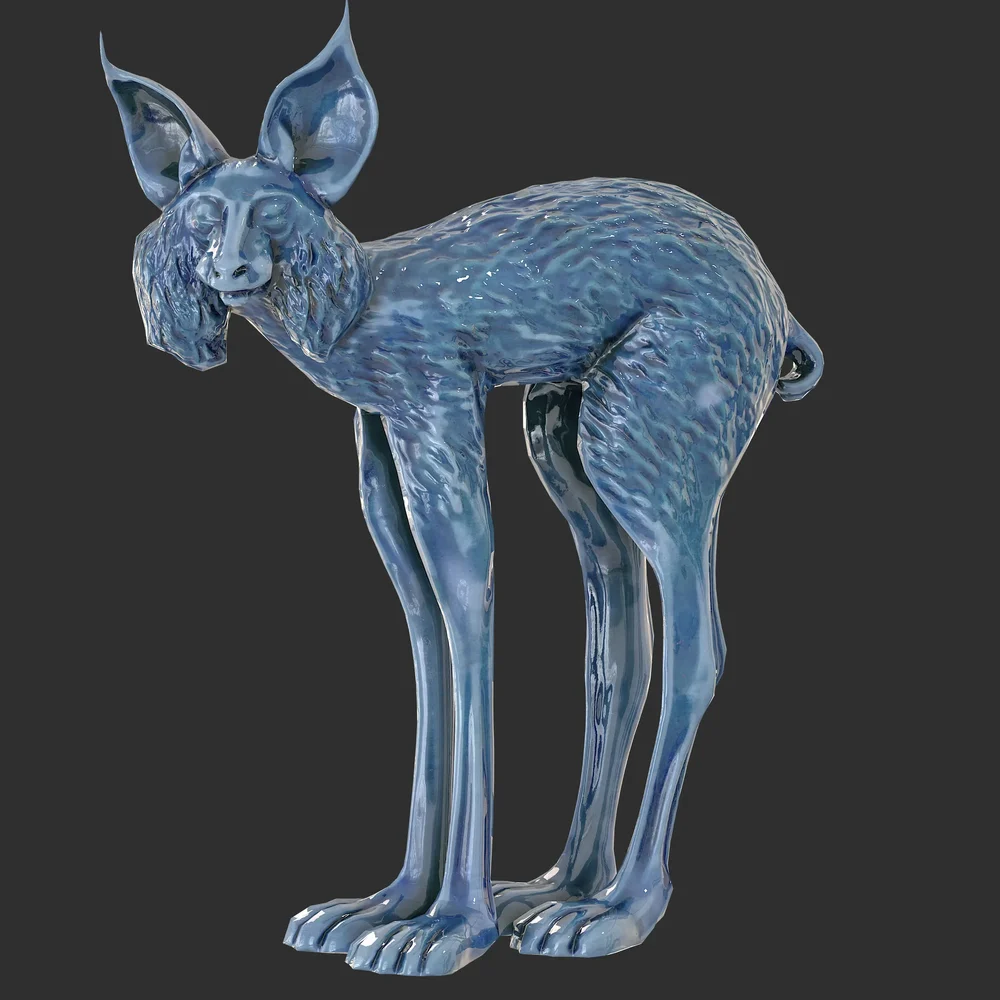 Lynx Porcelain Blue Statue