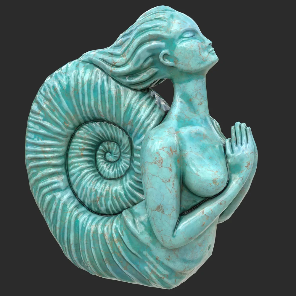 Siren Turquoise Marble Statue
