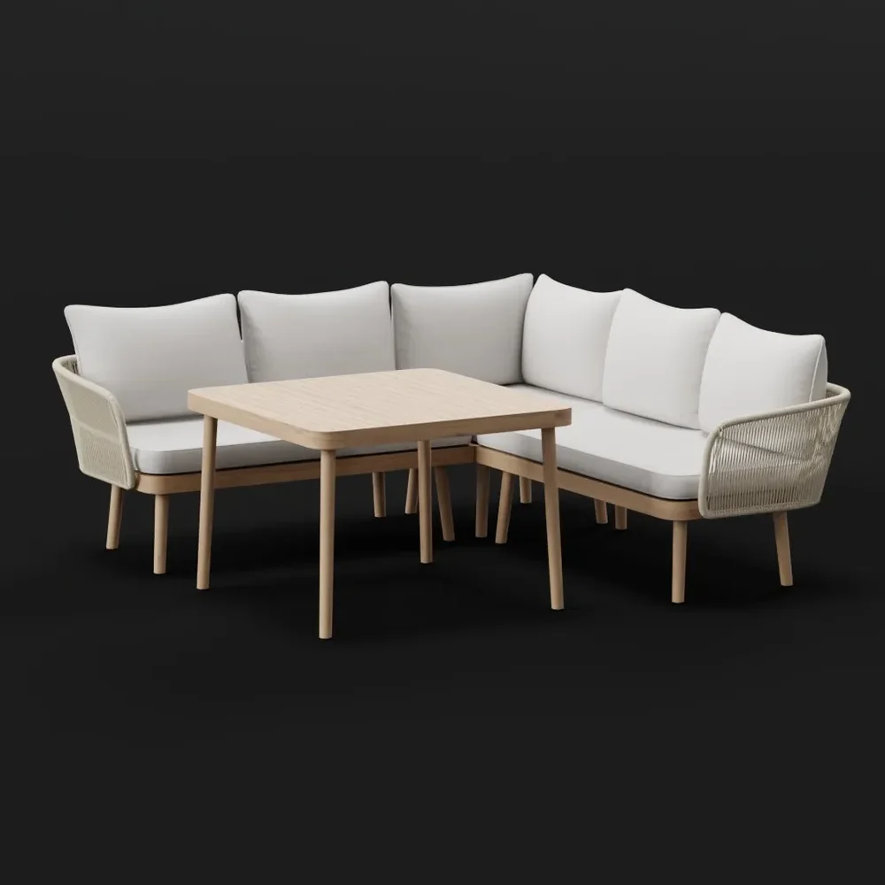 Light Wood Corner Patio Sofa Set