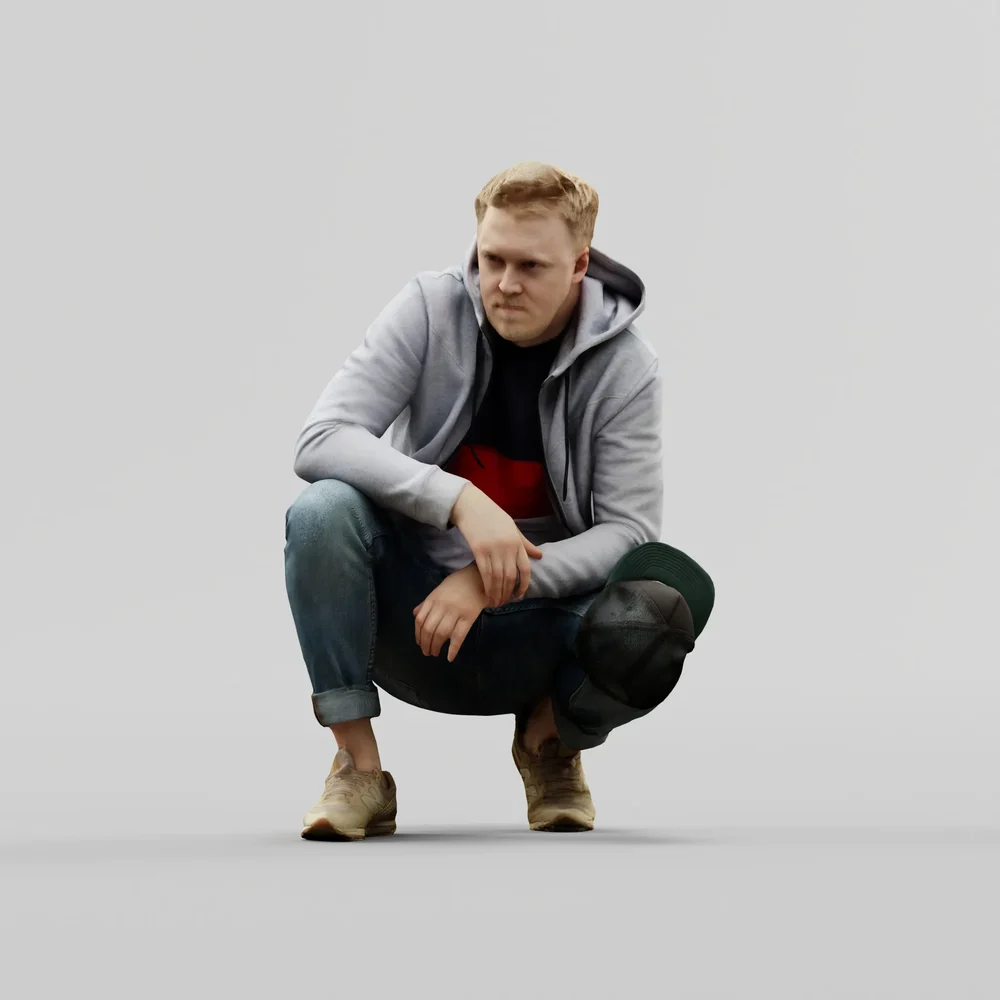 Squatting Guy In Hoodie