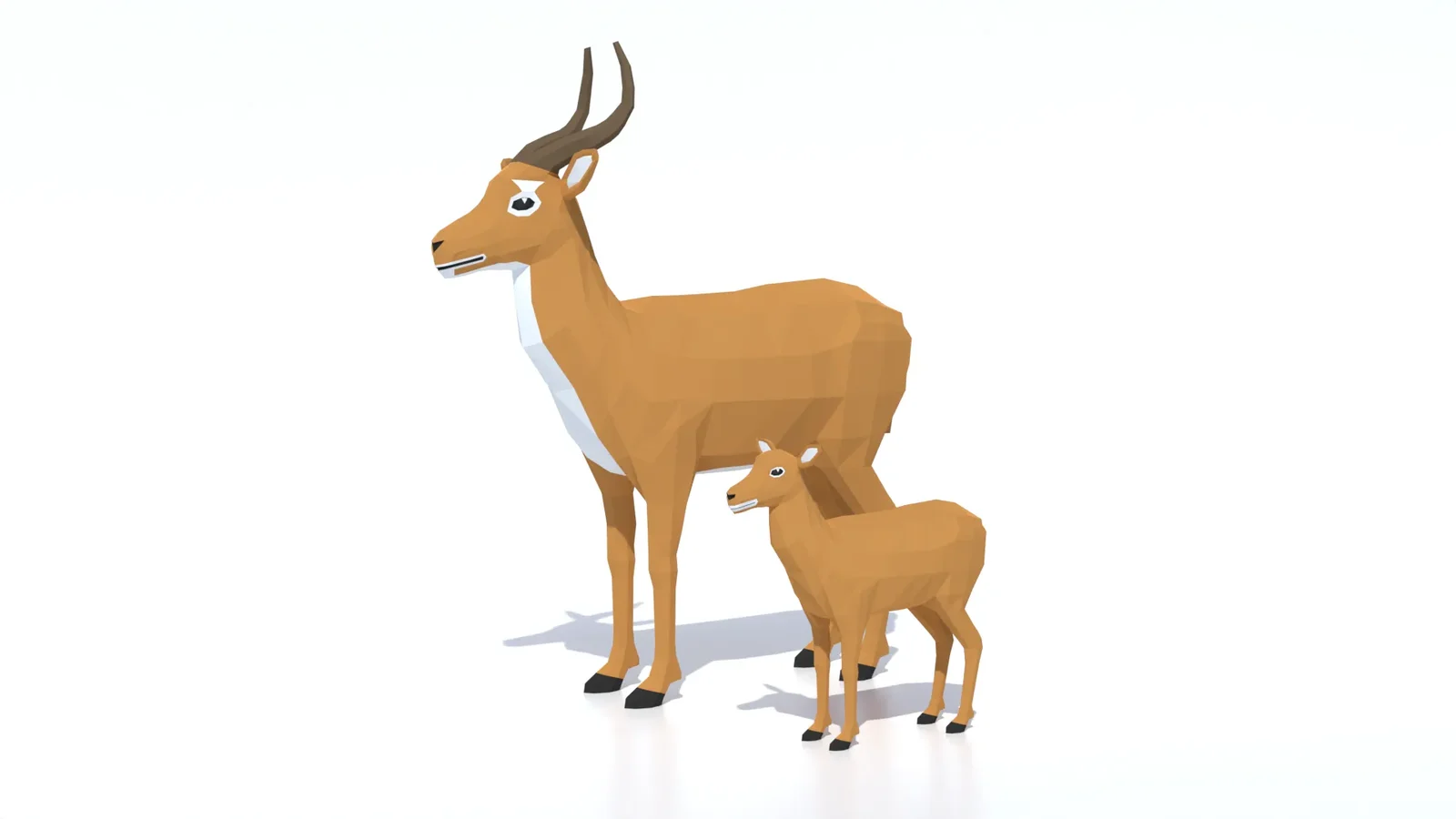 Low Poly Puku Antelope And Calf