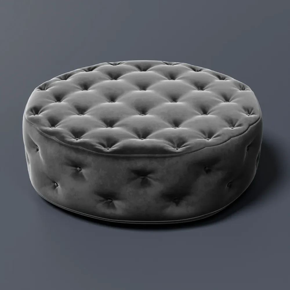 Tufted Round Ottoman Velvet Grey