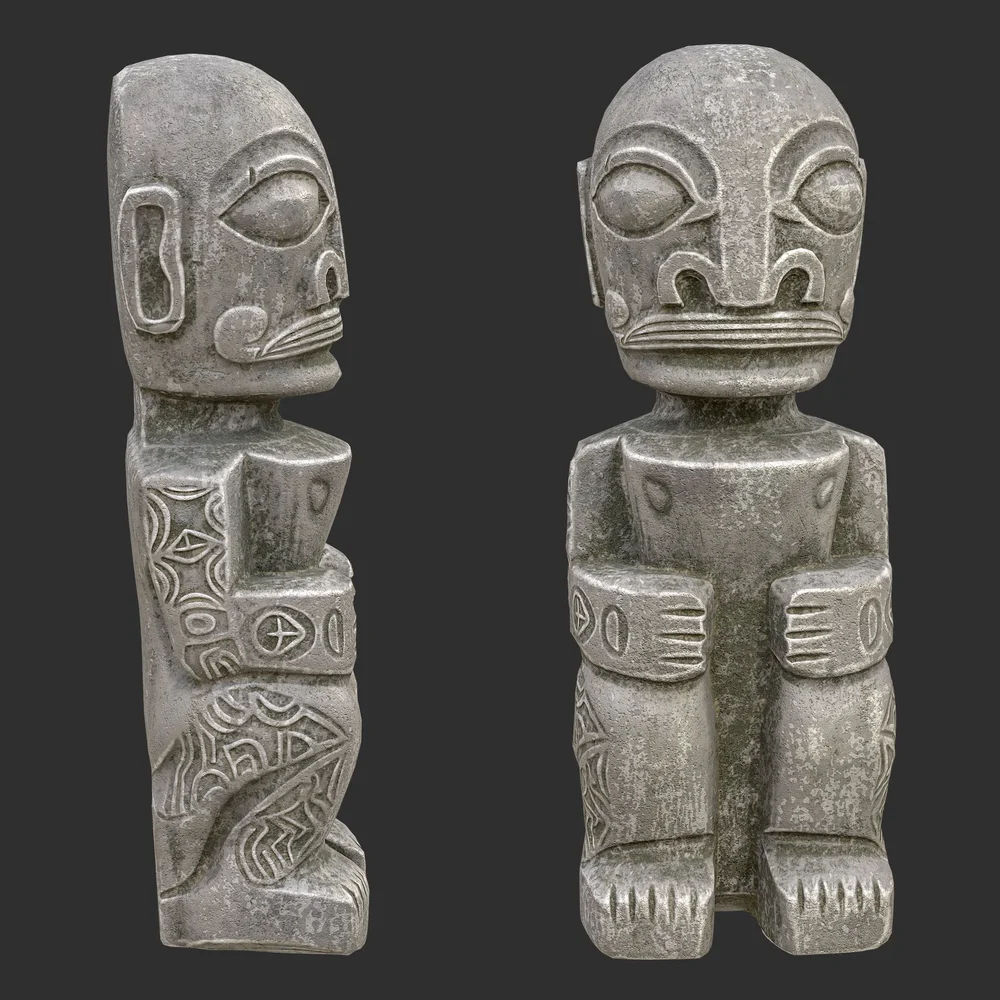 Tiki God Tattooed Monk Statue Stone