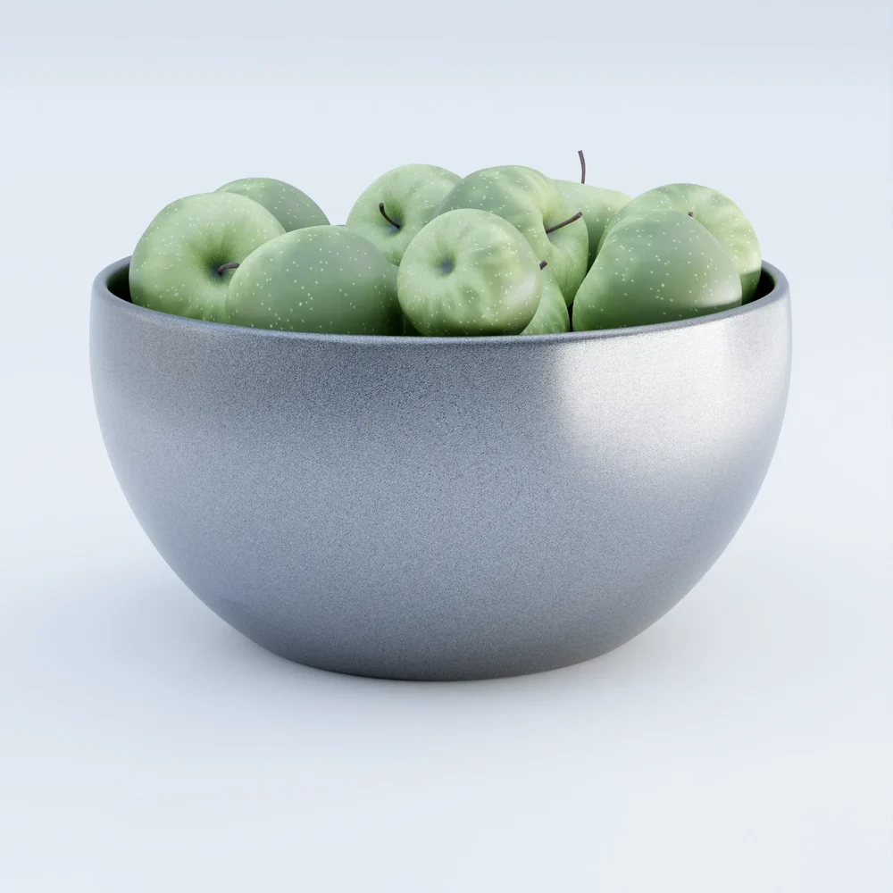 Metalic Bowl With Green Apples