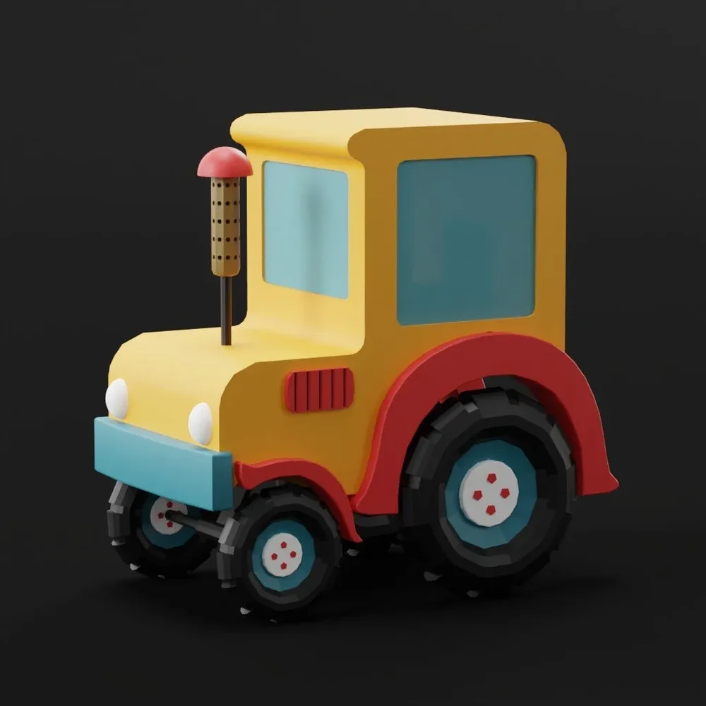 Cartoon Tractor Lowpoly