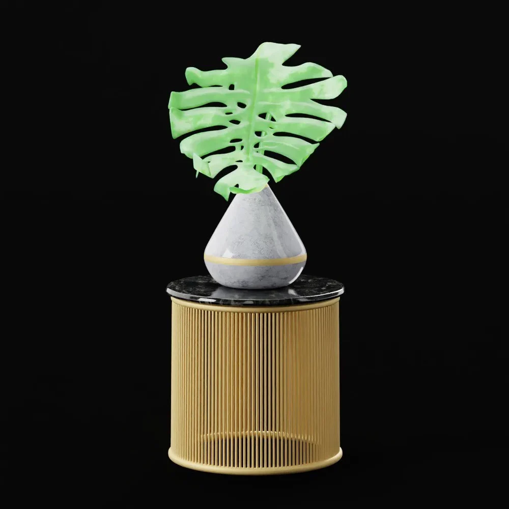 Brass Gold Marble Side Table Monstera