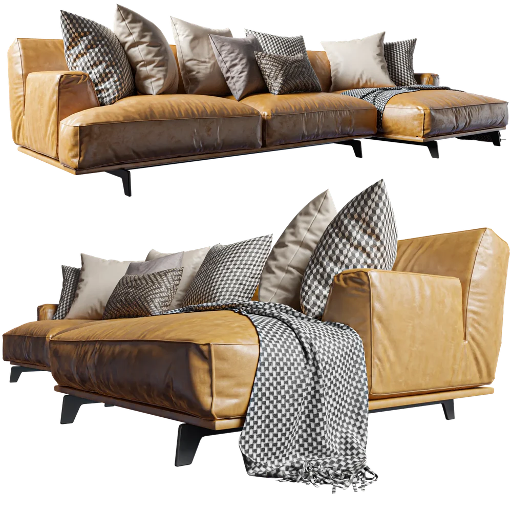 Sofa With Pillows And Shawl