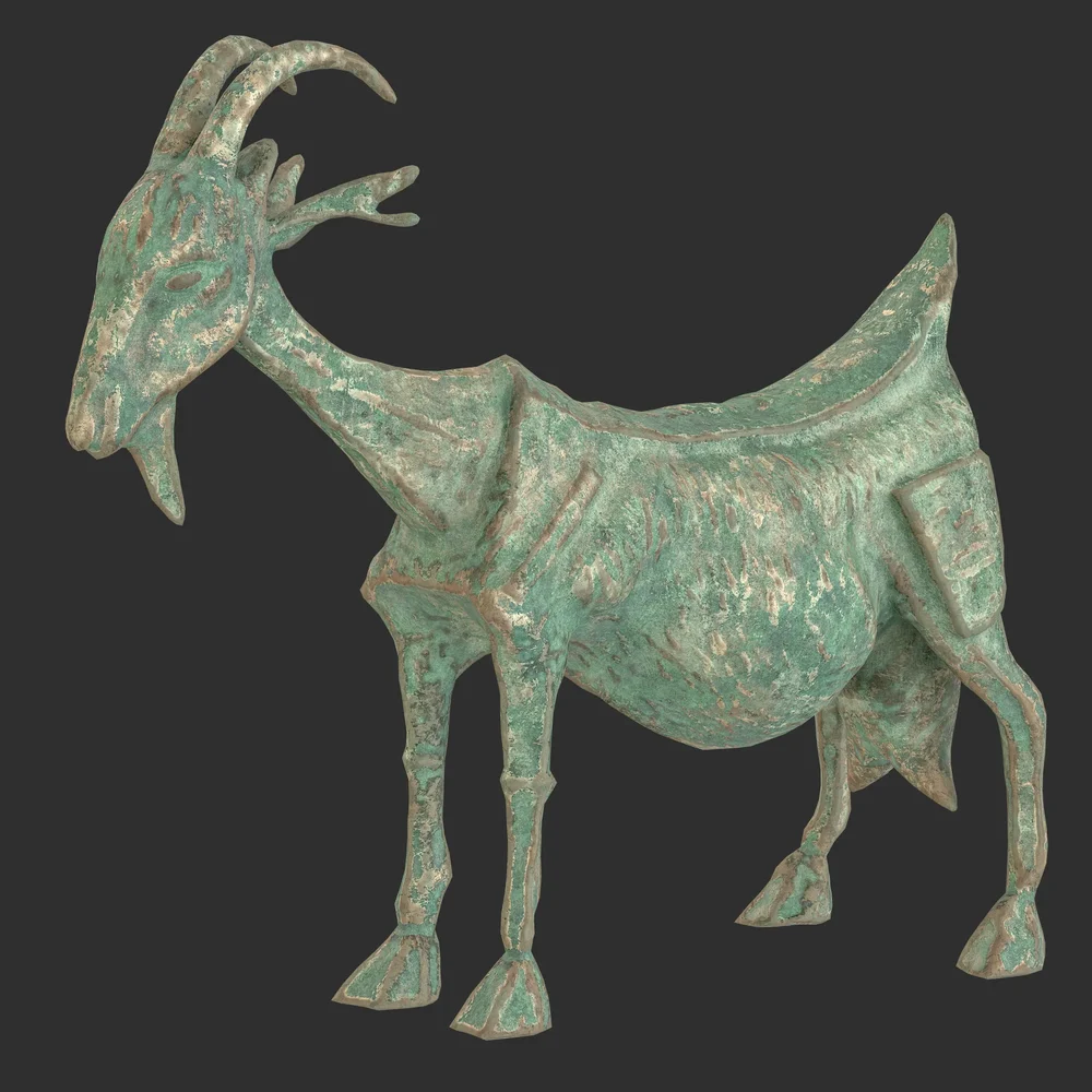 Ancient Goat Oxydated Statue