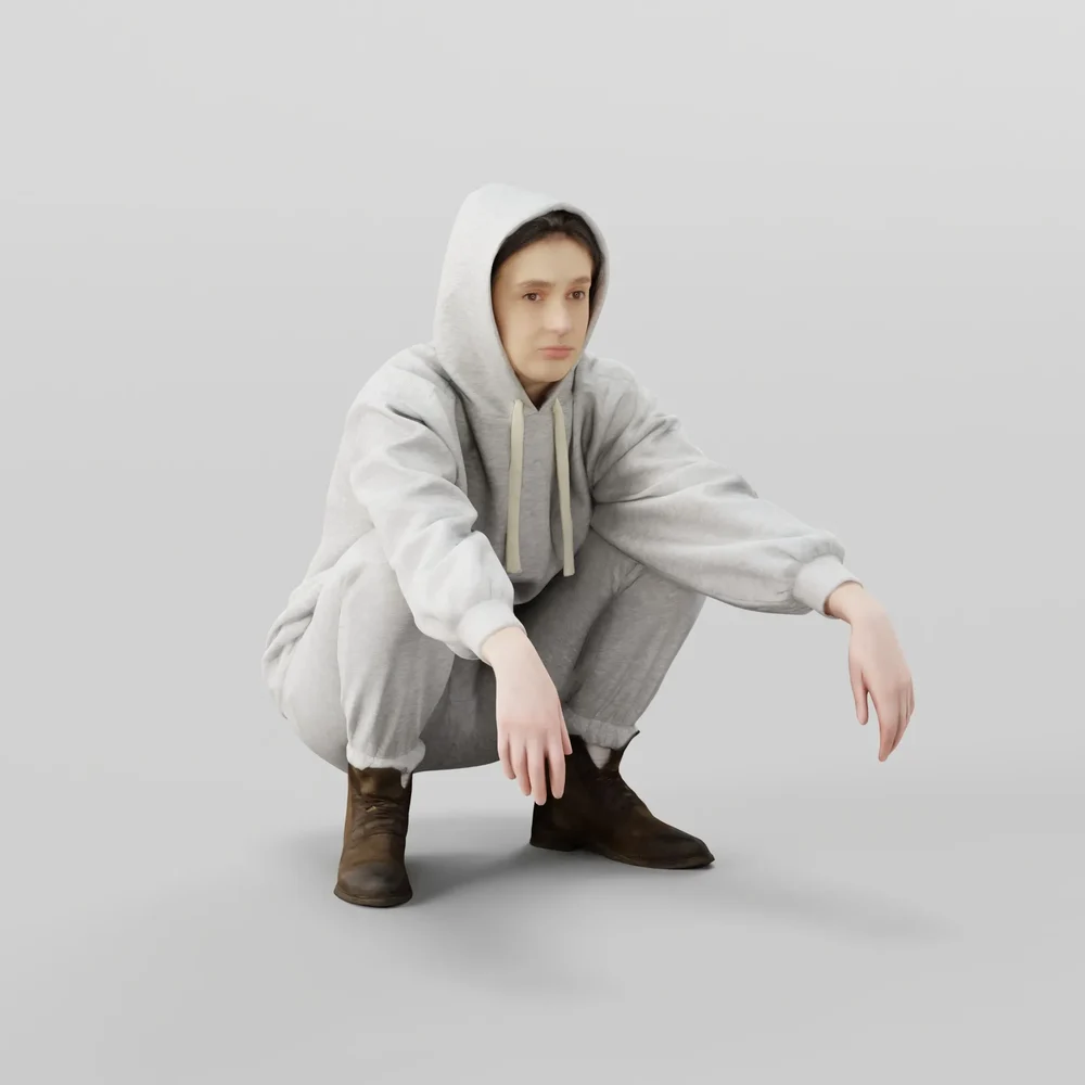 Girl In Hoodie Squatting
