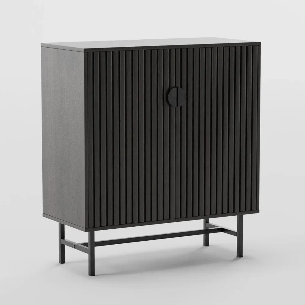 Grooved Wood And Steel Dresser