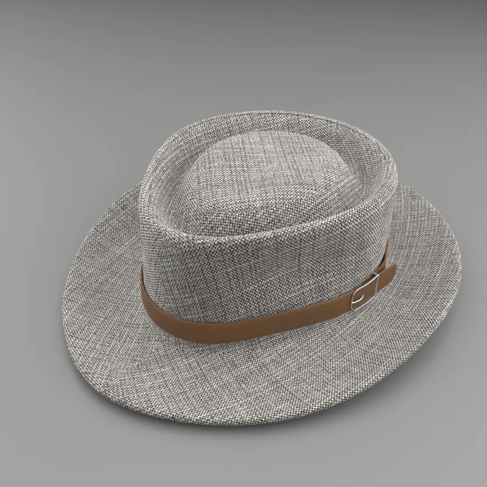 Grey Fedora Felt Hat With Leather Strap