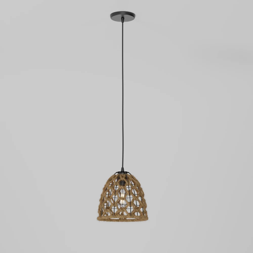 Rustic Rope And Metal Pendant Light