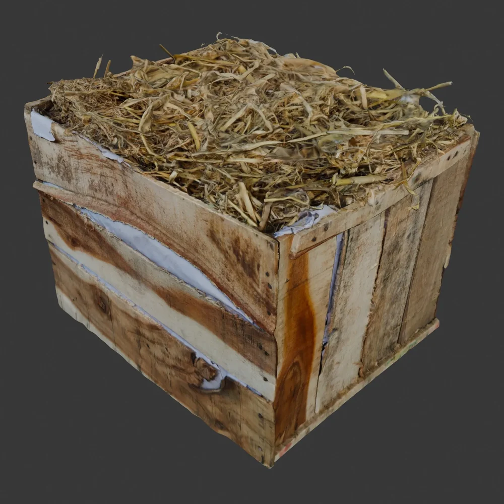 Wooden Crate Filled With Hay