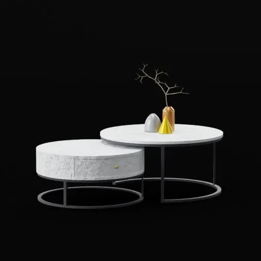 Round Marble Top Coffee Table With Drawer With Decorations