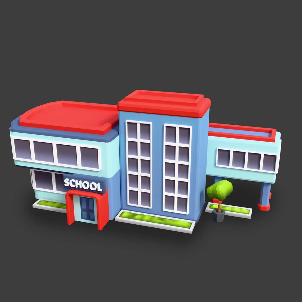 Stylized Low-Poly School Building