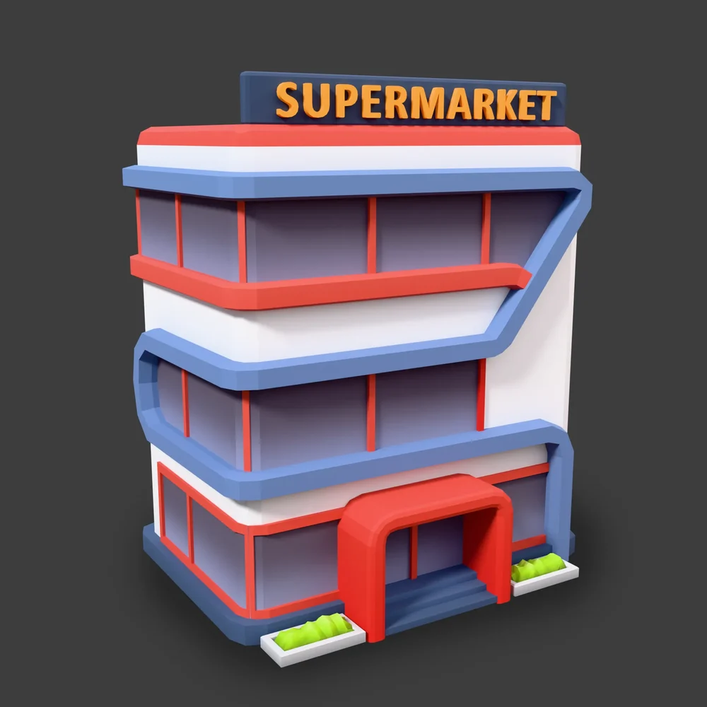 Stylized Lowpoly Supermarket Building