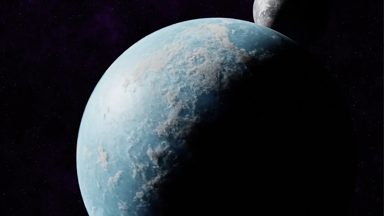 Blue Planet With Surface And Moon