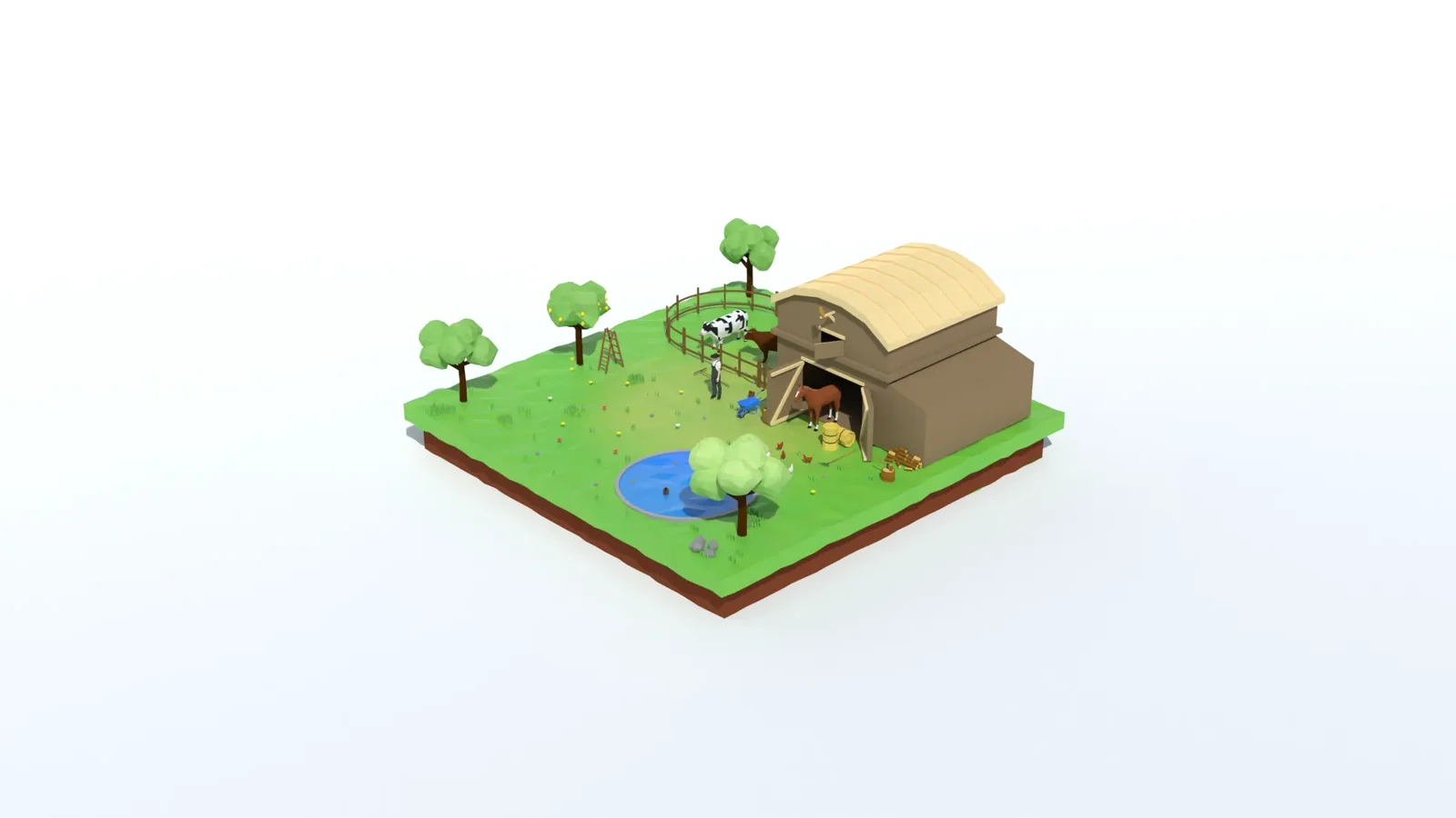 Low Poly Farm With Barn