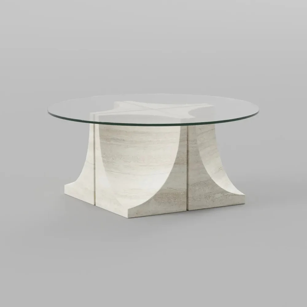Glass And Travertine Coffee Table