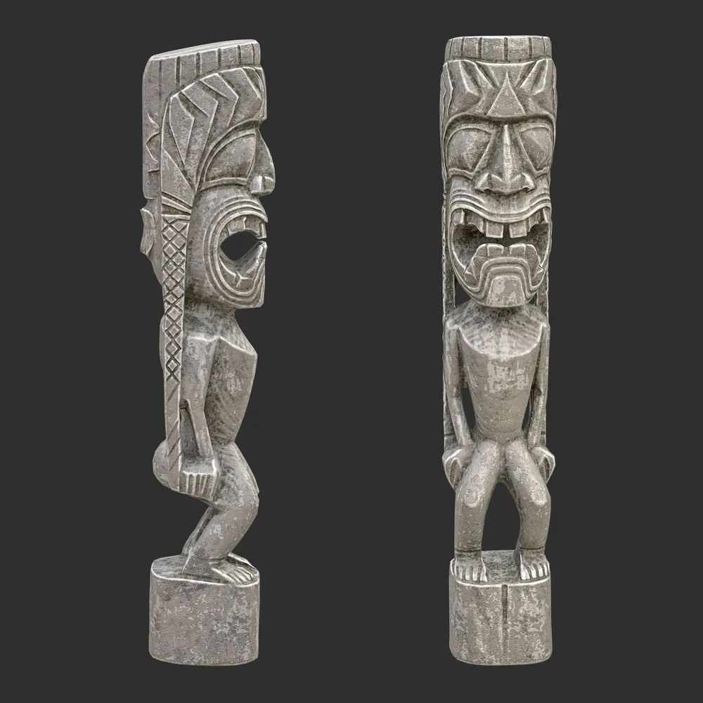Tiki God Spiral Gaze Statue Stone