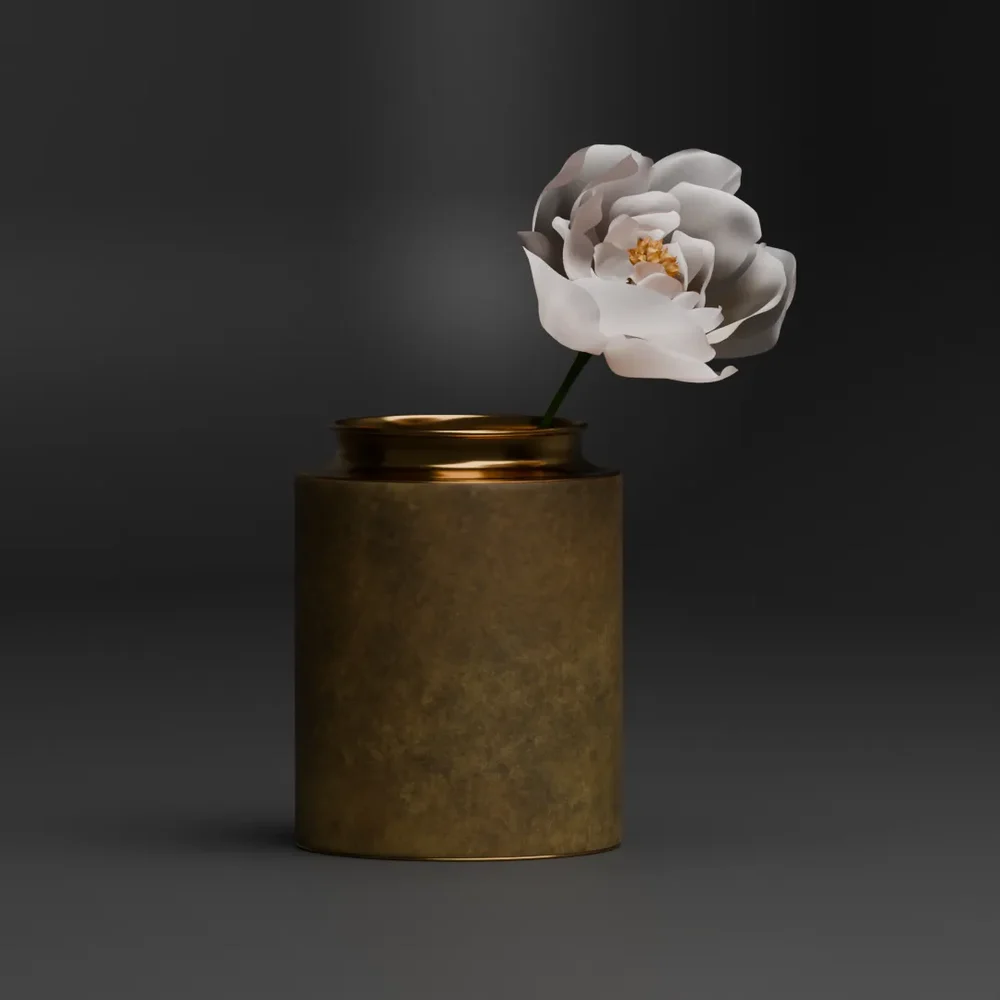 Brass Vase With White Flower