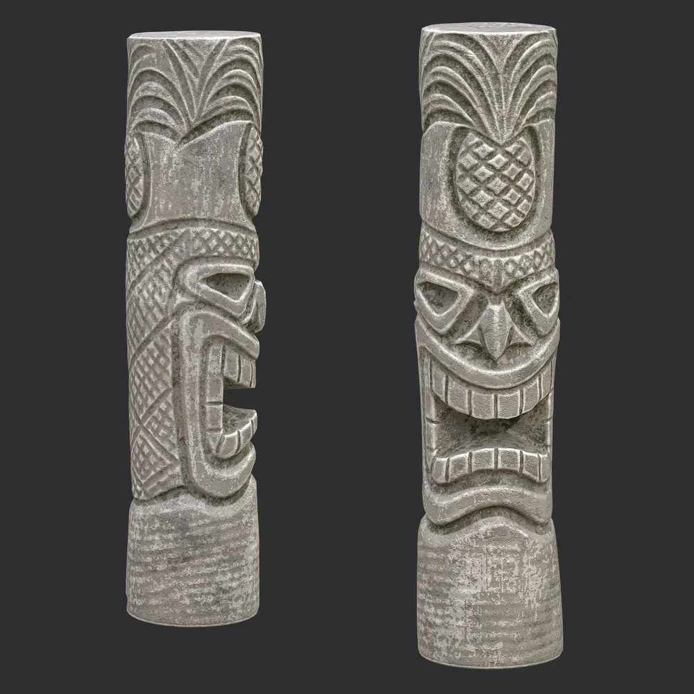 Tiki God Tropical Leaf Statue Stone