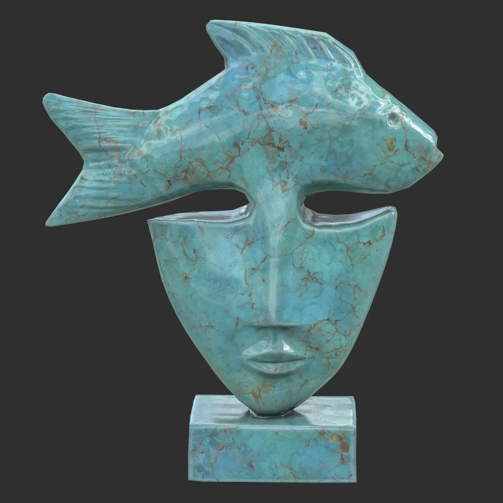 Fish Face Turquoise Marble Statue